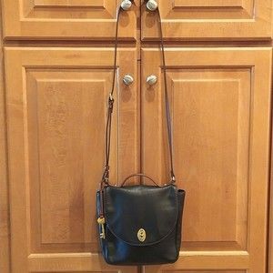 Fossil Top Handle Turn Lock Crossbody Bag Leather EUC